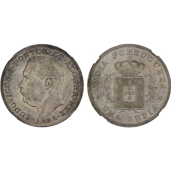 PORTUGUESE INDIA: Luiz I, 1861-1889, AR rupia, 1881, NGC MS62