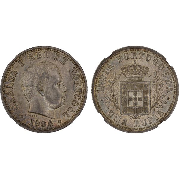 PORTUGUESE INDIA: Carlos I, 1889-1908, AR rupia, 1904, NGC MS62