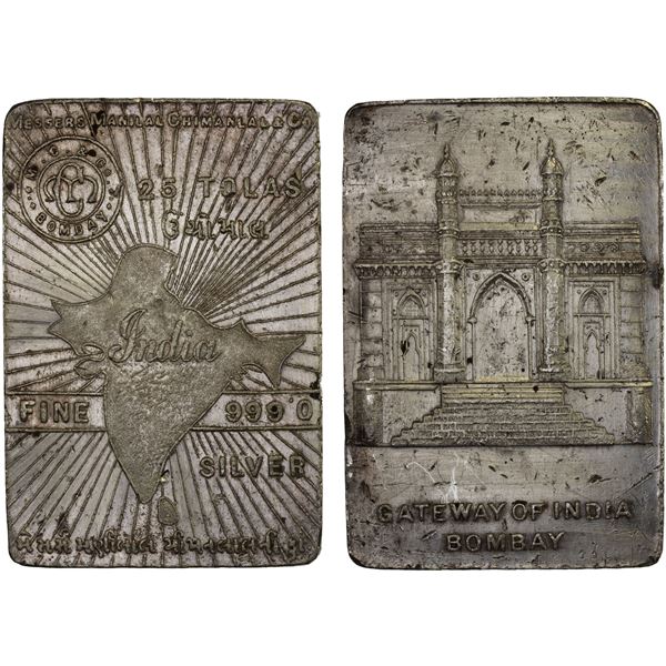 INDIA: Republic, 25 tola silver bar (291.7g), ND, XF-AU