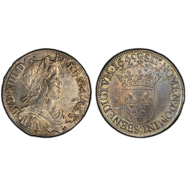FRANCE: Louis XIV, 1643-1715, AR 1/2 écu à mèche longue, Aix, 1649-&, PCGS AU58