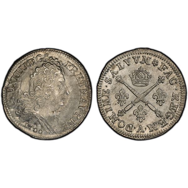 FRANCE: Louis XIV, 1643-1715, AR 10 sols (1/8 écu), Paris, 1706-A, PCGS MS64