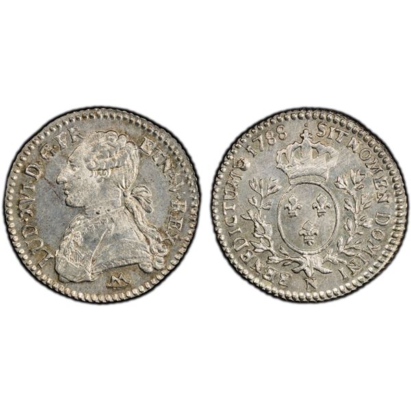 FRANCE: Louis XVI, 1774-1790, AR 1/10 écu (12 sols), Montpellier, 1788-N, PCGS MS64