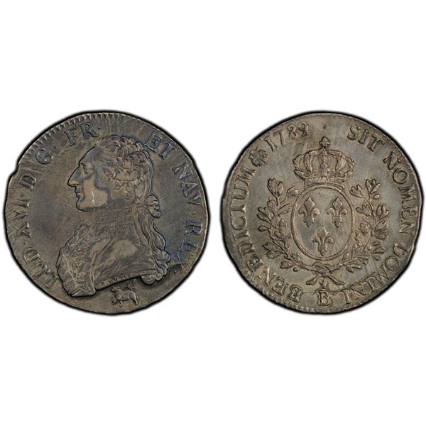FRANCE: Louis XVI, 1774-1790, AR écu aux branches d'olivier, Rouen, 1789-B, PCGS EF40