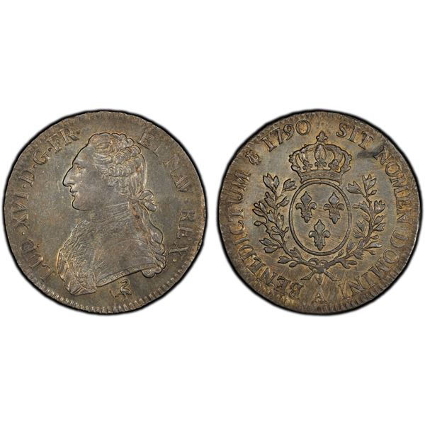 FRANCE: Louis XVI, 1774-1790, AR écu aux branches olivier, Paris, 1790-A, PCGS AU58