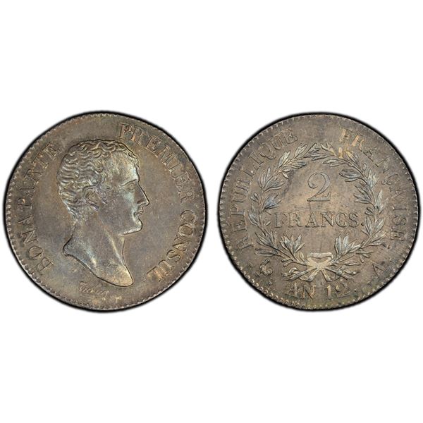 FRANCE: Napoleon I, First Consul, 1799-1804, AR 2 francs, Paris, AN 12 (1803-04)-A, PCGS MS63