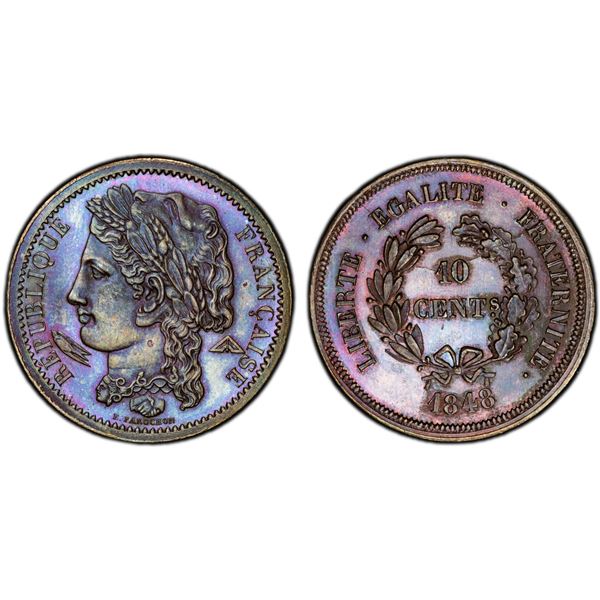 FRANCE: Republic, AE 10 centimes, "1848", PCGS Specimen 64BN