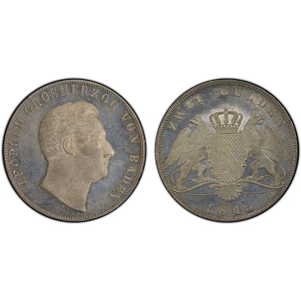 BADEN: Leopold I, 1830-1852, AR 2 gulden, 1846, PCGS MS65