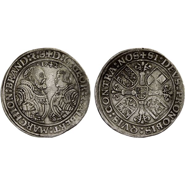 BRANDENBURG: Georg & Albrecht, 1527-1545, AR thaler (28.91g), 1542, VF
