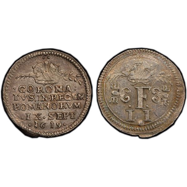 FRANKFURT AM MAIN: Free Imperial City, AR 1/2 ducat, 1619, PCGS EF45