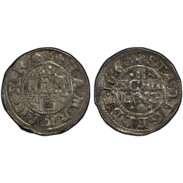 HAMBURG: Free Hanseatic City, AR 2 schilling, 1660, PCGS MS64