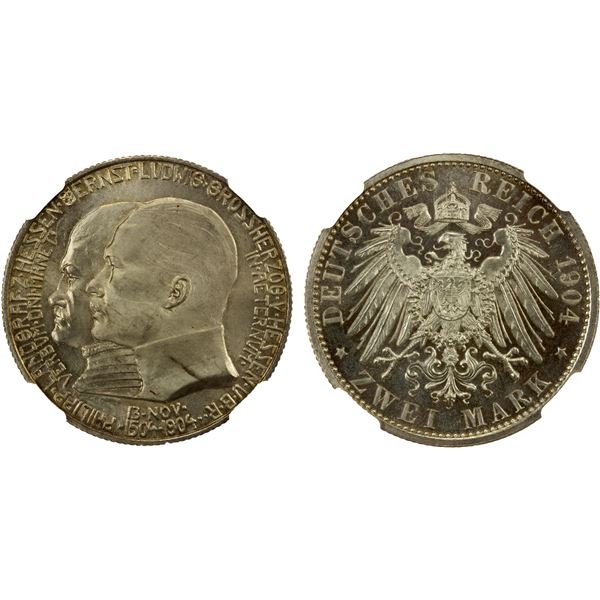 HESSE-DARMSTADT: Ernst Ludwig, 1892-1918, AR 2 mark, 1904, NGC Proof 65