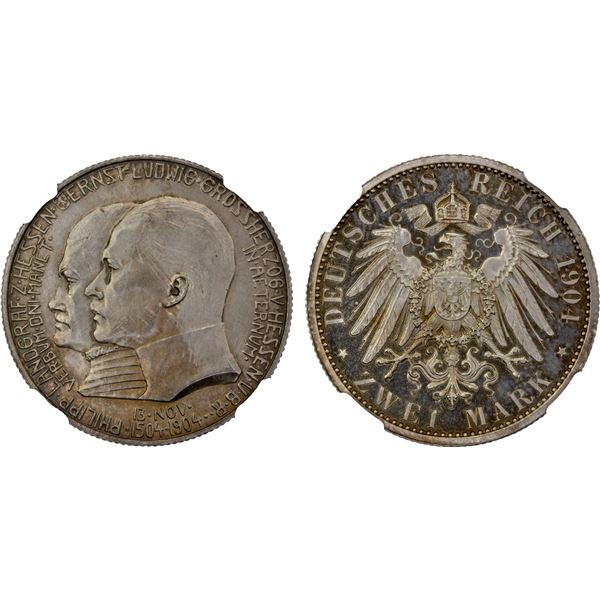 HESSE-DARMSTADT: Ernst Ludwig, 1892-1918, AR 2 mark, 1904, NGC Proof 64