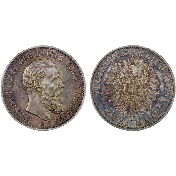 PRUSSIA: Friedrich III, 1888, AR 2 mark, Berlin, 1888-A, PCGS MS67