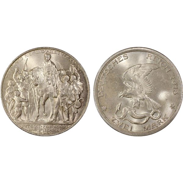 PRUSSIA: Wilhelm II, 1888-1918, AR 2 mark, 1913, PCGS MS66