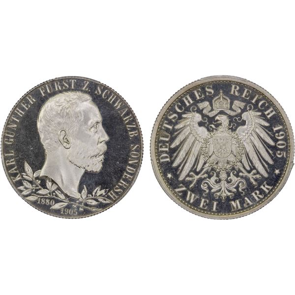 SCHWARZBURG-SONDERSHAUSEN: Karl Günther, 1880-1909, AR 2 mark, 1905, PCGS Proof 66 DCAM