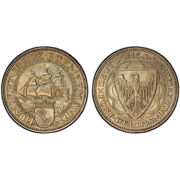 GERMANY: Weimar Republic, AR 5 reichsmark, 1927-A, PCGS MS64