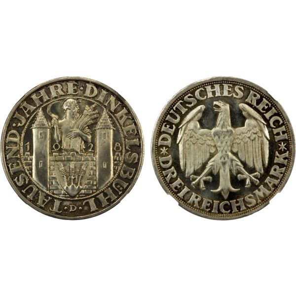 GERMANY: Weimar Republic, AR 3 reichsmark, Munich, 1928-D, NGC Proof 66