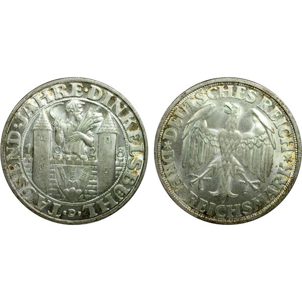 GERMANY: Weimar Republic, AR 3 reichsmark, Munich, 1928-D, PCGS MS66