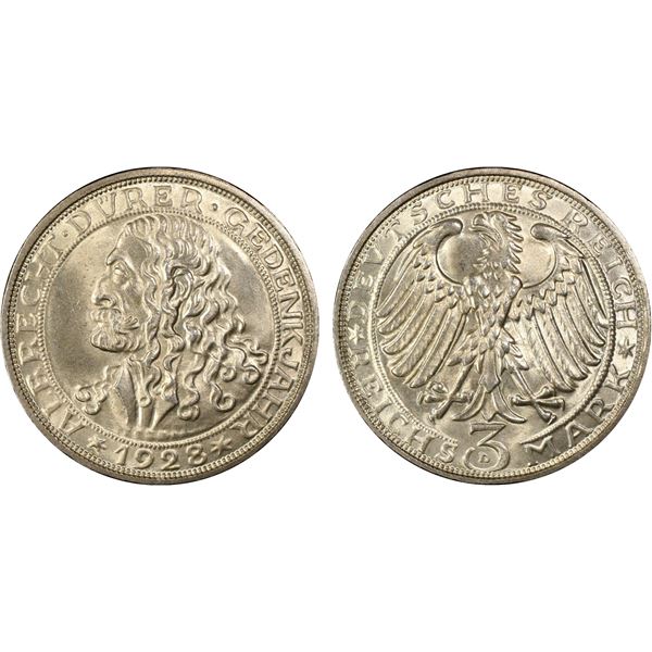 GERMANY: Weimar Republic, AR 3 reichsmark, Munich, 1928-D, PCGS MS66