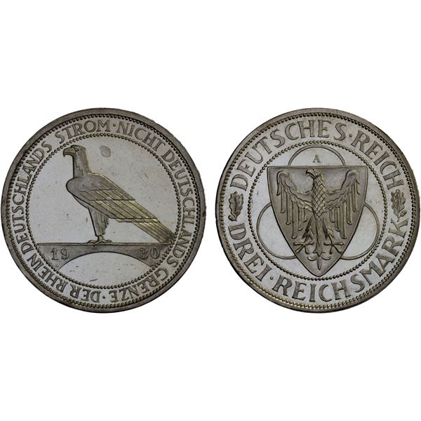 GERMANY: Weimar Republic, AR 3 reichsmark, Berlin, 1930-A, Proof