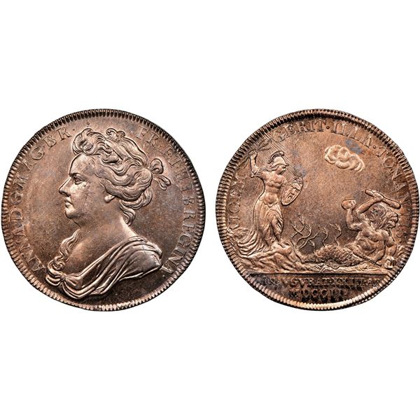 GREAT BRITAIN: Anne, 1702-1714, AE coronation medal, 1702, NGC MS64 RB