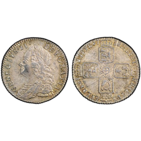 GREAT BRITAIN: George II, 1727-1760, AR sixpence, 1758, PCGS MS63