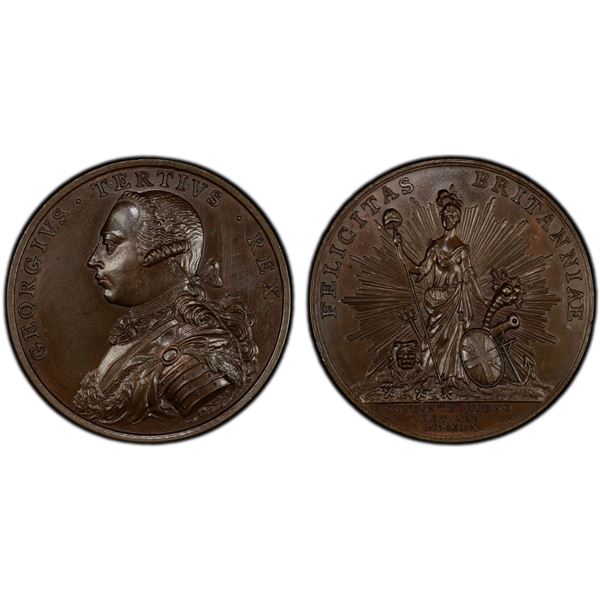 GREAT BRITAIN: George III, 1760-1820, AE medal (27.98g), 1760, PCGS Proof 63