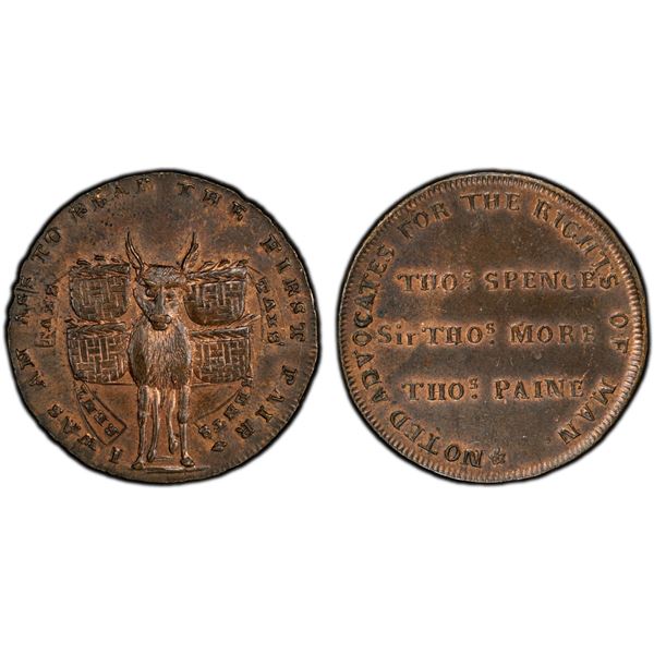 GREAT BRITAIN: AE halfpenny token, ND (ca. 1790), PCGS MS63 BN