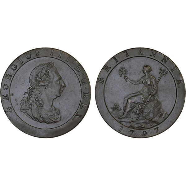 GREAT BRITAIN: George III, 1760-1820, AE penny, 1797, XF