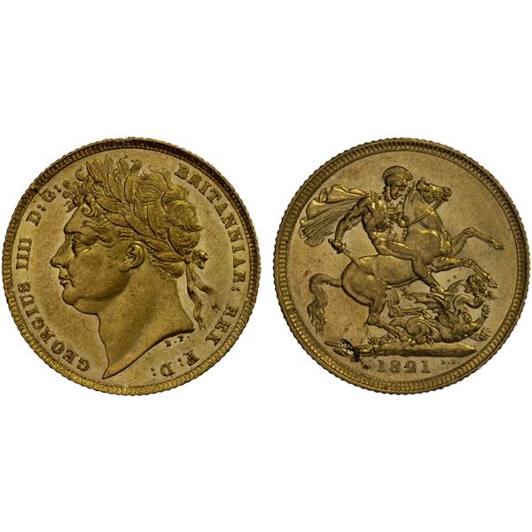 GREAT BRITAIN: George IV, 1820-1830, AV sovereign, 1821, AU