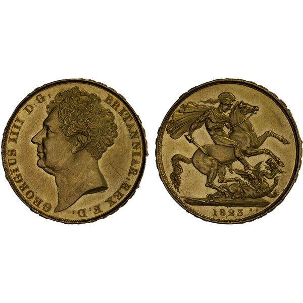 GREAT BRITAIN: George IV, 1820-1830, AV 2 pounds, 1823, AU