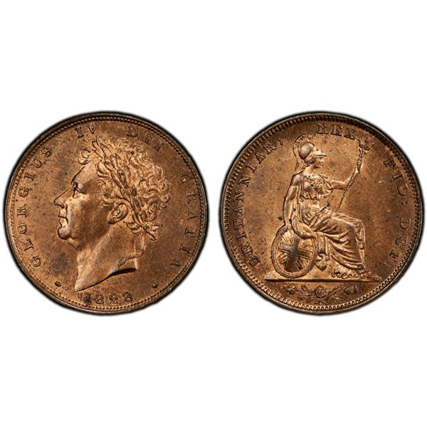 GREAT BRITAIN: George IV, 1820-1830, AE farthing, 1828, PCGS MS64 RB