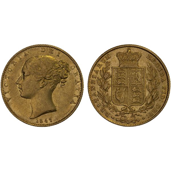 GREAT BRITAIN: Victoria, 1837-1901, AV sovereign, 1847, XF-AU