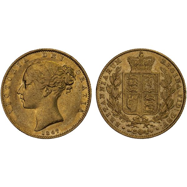 GREAT BRITAIN: Victoria, 1837-1901, AV sovereign, 1847, VF-XF
