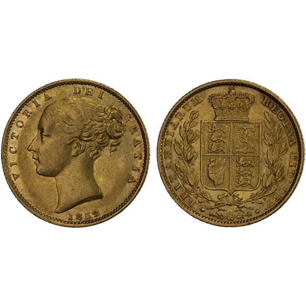 GREAT BRITAIN: Victoria, 1837-1901, AV sovereign, 1852, XF-AU