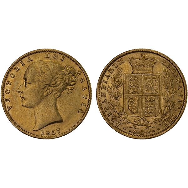 GREAT BRITAIN: Victoria, 1837-1901, AV sovereign, 1857, VF-XF