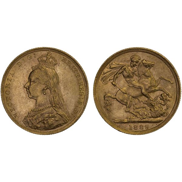 GREAT BRITAIN: Victoria, 1837-1901, AV sovereign, 1889, AU