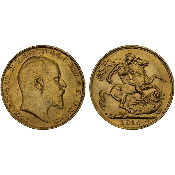 GREAT BRITAIN: Edward VII, 1901-1910, AV sovereign, 1910, AU