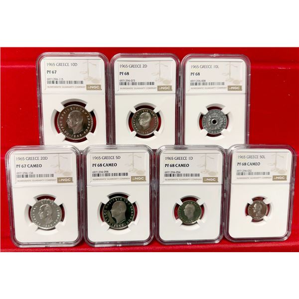 GREECE: Paul, 1947-1964, 7-coin proof set, 1965