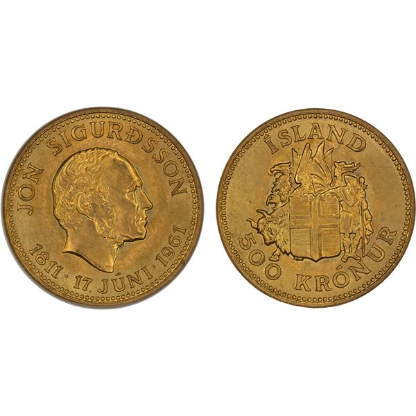 ICELAND: Republic, AV 500 kronur, 1961, ANACS MS66