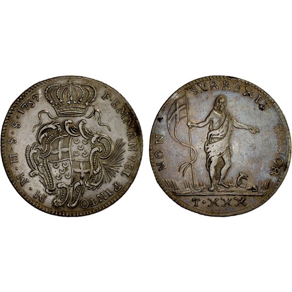 MALTA (SOVEREIGN MILITARY ORDER ): Emmanuel Pinto, 1741-1773, AR 30 tari, 1757, XF