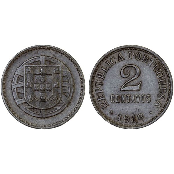 PORTUGAL: Republic, 2 centavos, 1918, XF