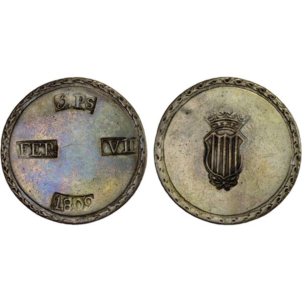 SPAIN: Fernando III, 1808-1833, AR 5 pesetas, 1809, Choice VF