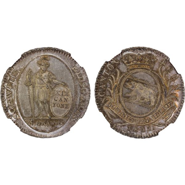 SWITZERLAND: BERN: Republic, AR franken, 1811, NGC MS65