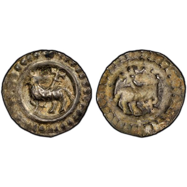 SWITZERLAND: ST. GALLEN: Walter von Trauchburg, 1239-1244, AR pfennig bracteate (0.45g), PCGS AU53