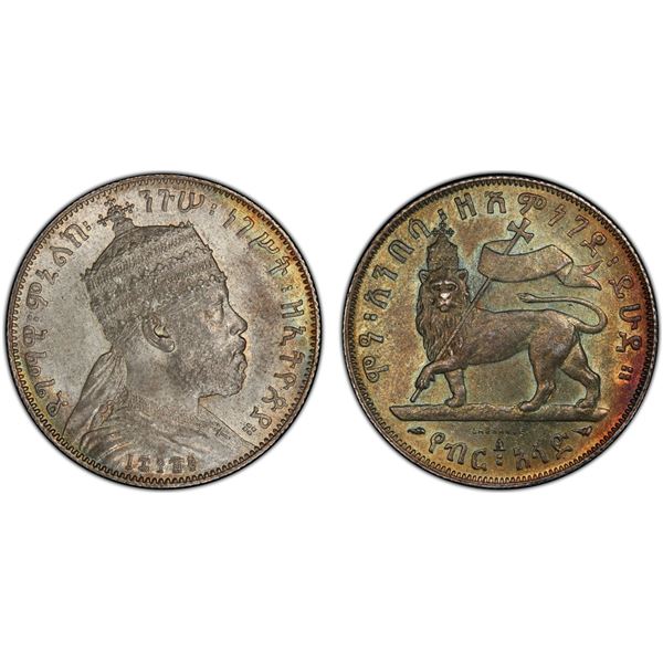 ETHIOPIA: Menelik II, 1889-1913, AR 1/2 birr, EE1889-A (1897), PCGS MS63