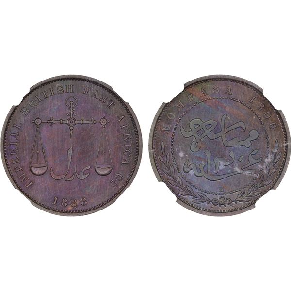 MOMBASA: British Colony, AE pice, 1888/AH1306-H, NGC Specimen 65BN