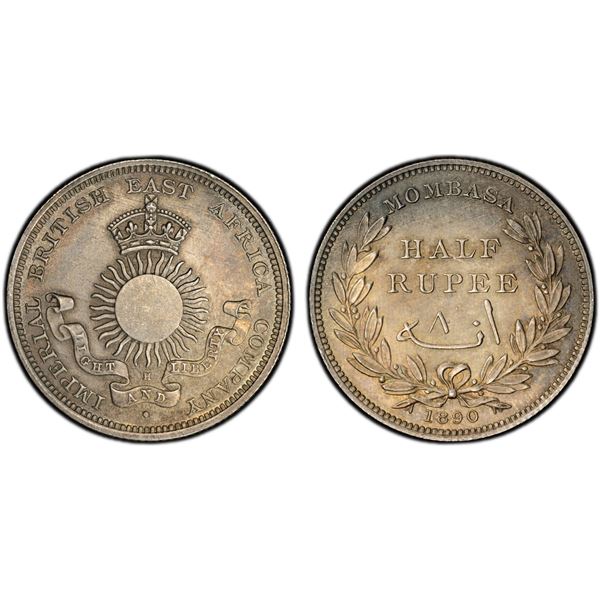MOMBASA: AR 1/2 rupee (8 annas), 1890-H, PCGS MS62