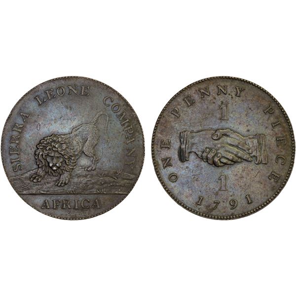 SIERRA LEONE: Sierra Leone Company, AE penny, 1791, XF