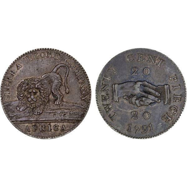 SIERRA LEONE: Sierra Leone Company, AR 20 cents, 1791, XF